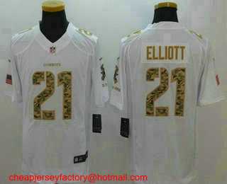 Men's Dallas Cowboys #21 Ezekiel Elliott White Salute To Service Stitched NFL Nike Limited Jersey