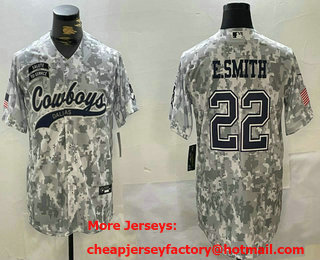 Men's Dallas Cowboys #22 Emmitt Smith Arctic Camo 2024 Salute to Service Stitched Baseball Jersey