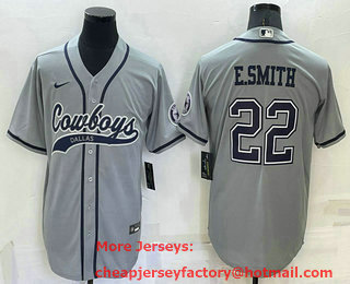 Men's Dallas Cowboys #22 Emmitt Smith Grey Stitched Cool Base Nike Baseball Jersey