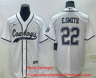Men's Dallas Cowboys #22 Emmitt Smith White Stitched Cool Base Nike Baseball Jersey