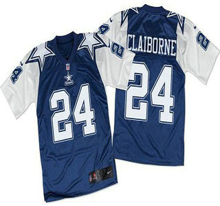 Men's Dallas Cowboys #24 Morris Claiborne Navy Blue White Throwback Nike Elite Jersey