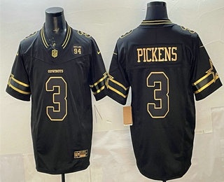 Men's Dallas Cowboys #3 George pickens Black Gold FUSE 94 Marshawn Kneeland Patch Vapor Limited Stitched Jersey