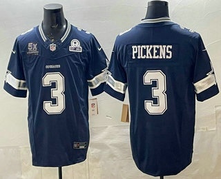 Men's Dallas Cowboys #3 George pickens Navy FUSE 5X Champions Patch Vapor Limited Stitched Jersey