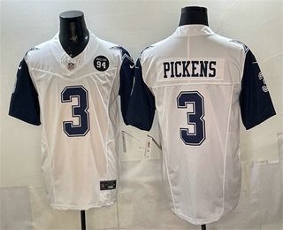 Men's Dallas Cowboys #3 George pickens White FUSE 94 Marshawn Kneeland Patch Thanksgiving Vapor Limited Stitched Jersey