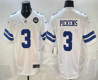 Men's Dallas Cowboys #3 George pickens White FUSE 94 Marshawn Kneeland Patch Vapor Limited Stitched Jersey