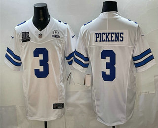 Men's Dallas Cowboys #3 George pickens White FUSE With 5x Super Bowl Champions  Patch Vapor Limited Stitched Jersey