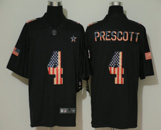 Men's Dallas Cowboys #4 Dak Prescott 2019 Black Salute To Service USA Flag Fashion Limited Jersey