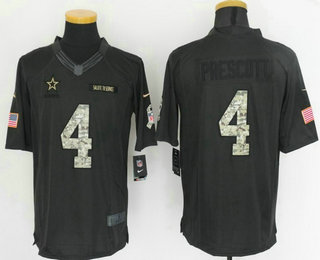 Men's Dallas Cowboys #4 Dak Prescott Black Anthracite 2016 Salute to Service Stitched NFL Nike Limited Jersey