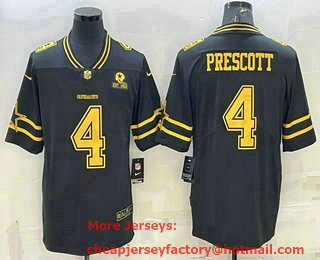 Men's Dallas Cowboys #4 Dak Prescott Black Gold Edition With 1960 Patch Limited Stitched Football Jersey