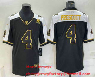 Men's Dallas Cowboys #4 Dak Prescott Black Gold Thanksgiving With Patch Stitched Jersey