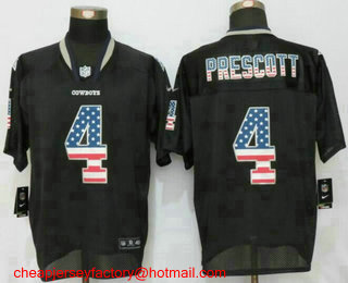 Men's Dallas Cowboys #4 Dak Prescott Black USA Flag Fashion NFL Nike Elite Jersey