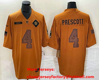 Men's Dallas Cowboys #4 Dak Prescott Brown 2023 Salute To Service Limited Stitched Jersey