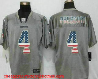 Men's Dallas Cowboys #4 Dak Prescott Gray USA Flag Fashion Stitched NFL Nike Elite Jersey