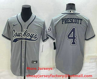 Men's Dallas Cowboys #4 Dak Prescott Grey Stitched Cool Base Nike Baseball Jersey
