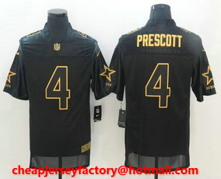 Men's Dallas Cowboys #4 Dak Prescott Black Gold Stitched NFL Nike Fashion Collection Pro Line Jersey