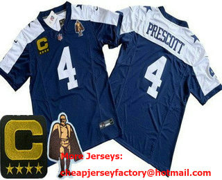Men's Dallas Cowboys #4 Dak Prescott Limited Navy Alternate C Patch Walter Payton Man of the Year FUSE Vapor Jersey