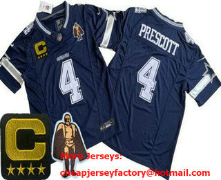 Men's Dallas Cowboys #4 Dak Prescott Limited Navy C Patch Walter Payton Man of the Year FUSE Vapor Jersey