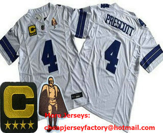 Men's Dallas Cowboys #4 Dak Prescott Limited White C Patch Walter Payton Man of the Year FUSE Vapor Jersey