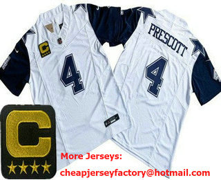 Men's Dallas Cowboys #4 Dak Prescott Limited White Throwback C Patch FUSE Vapor Jersey