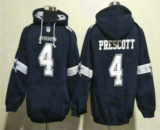 Men's Dallas Cowboys #4 Dak Prescott Navy Ageless Must Have Lace Up Pullover Hoodie