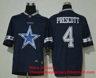 Men's Dallas Cowboys #4 Dak Prescott Navy Blue 2020 Big Logo Vapor Untouchable Stitched NFL Nike Fashion Limited Jerse