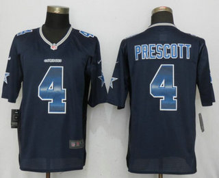 Men's Dallas Cowboys #4 Dak Prescott Navy Blue Strobe Stitched NFL Nike Limited Jersey
