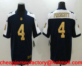 Men's Dallas Cowboys #4 Dak Prescott Blue Thanksgiving with Gold 2017 Vapor Untouchable Stitched Nike Limited Jersey