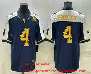 Men's Dallas Cowboys #4 Dak Prescott Navy Gold Edition With 1960 Patch Limited Stitched Football Jersey