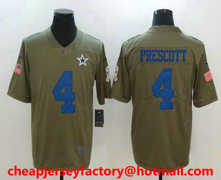 Men's Dallas Cowboys #4 Dak Prescott Olive 2017 Salute To Service Stitched NFL Nike Limited Jersey