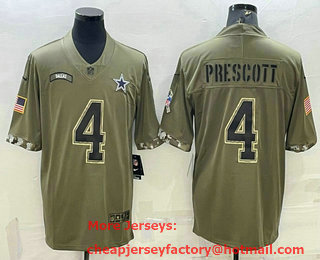 Men's Dallas Cowboys #4 Dak Prescott Olive 2022 Salute To Service Limited Stitched Jersey