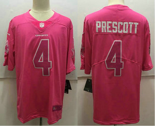 Men's Dallas Cowboys #4 Dak Prescott Pink Fashion 2017 Rush NFL Nike Limited Jersey