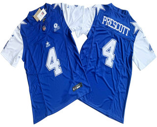 Men's Dallas Cowboys #4 Dak Prescott Royal FUSE Vapor Thanksgiving 1960 Patch Limited Stitched Jersey