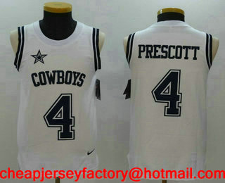 Men's Dallas Cowboys #4 Dak Prescott White Color Rush 2017 Vest Stitched NFL Nike Tank Top Jersey