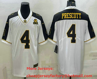 Men's Dallas Cowboys #4 Dak Prescott White Gold Edition With 1960 Patch Limited Stitched Football Jersey