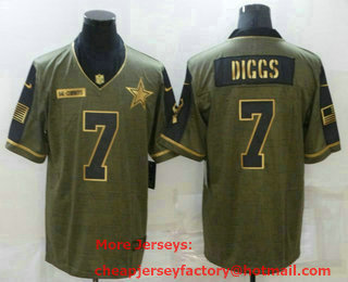Men's Dallas Cowboys #7 Trevon Diggs 2021 Olive Salute To Service Golden Limited Stitched Jersey