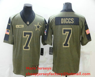 Men's Dallas Cowboys #7 Trevon Diggs 2021 Olive Salute To Service Limited Stitched Jersey