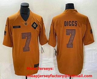 Men's Dallas Cowboys #7 Trevon Diggs Brown 2023 Salute To Service Limited Stitched Jersey