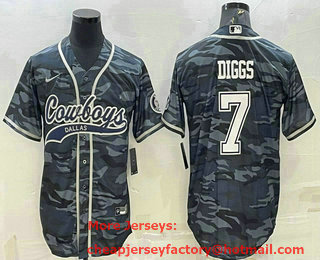 Men's Dallas Cowboys #7 Trevon Diggs Grey Camo With Patch Cool Base Stitched Baseball Jersey