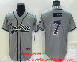 Men's Dallas Cowboys #7 Trevon Diggs Grey Stitched Cool Base Nike Baseball Jersey