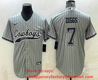 Men's Dallas Cowboys #7 Trevon Diggs Grey With Patch Cool Base Stitched Baseball Jersey
