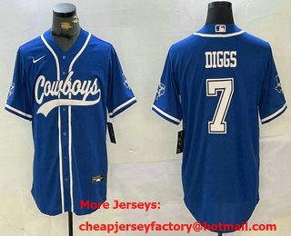 Men's Dallas Cowboys #7 Trevon Diggs Light Blue Cool Base Stitched Baseball Jersey