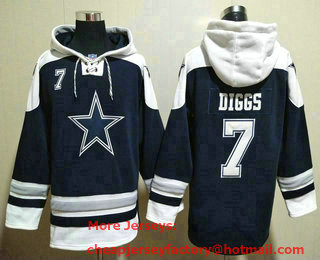 Men's Dallas Cowboys #7 Trevon Diggs Navy Blue Ageless Must Have Lace Up Pullover Hoodie