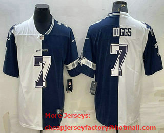 Men's Dallas Cowboys #7 Trevon Diggs Navy White Split Vapor Untouchable Limited Stitched Jersey
