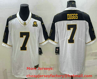 Men's Dallas Cowboys #7 Trevon Diggs White Gold Edition With 1960 Patch Limited Stitched Football Jersey