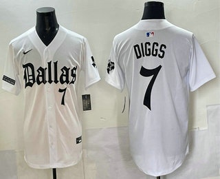 Men's Dallas Cowboys #7 Trevon Diggs White Gothic Lone Star Edition Limited Stitched Baseball Jersey
