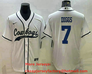 Men's Dallas Cowboys #7 Trevon Diggs White With Patch Cool Base Stitched Baseball Jersey