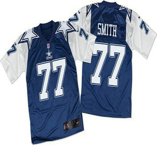 Men's Dallas Cowboys #77 Tyron Smith Navy Blue White Throwback Nike Elite Jersey