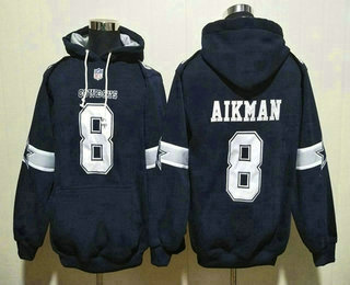 Men's Dallas Cowboys #8 Troy Aikman Navy Ageless Must Have Lace Up Pullover Hoodie