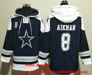 Men's Dallas Cowboys #8 Troy Aikman Navy Blue Ageless Must Have Lace Up Pullover Hoodie