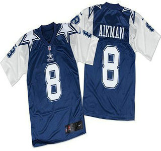 Men's Dallas Cowboys #8 Troy Aikman Navy Blue White Throwback Nike Elite Jersey